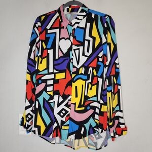 Vintage Big Dart Long Sleeve Button Down Shoet Bold Multi Colorblock EU 40 M